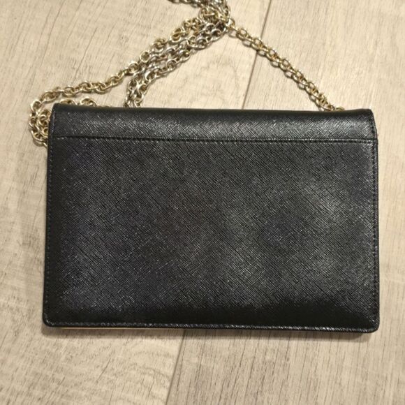 Halogen black genuine saffiano leather clutch crossbody purse wallet with chain - Picture 3 of 11